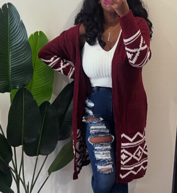 Brushed Aztec Long Cardigan