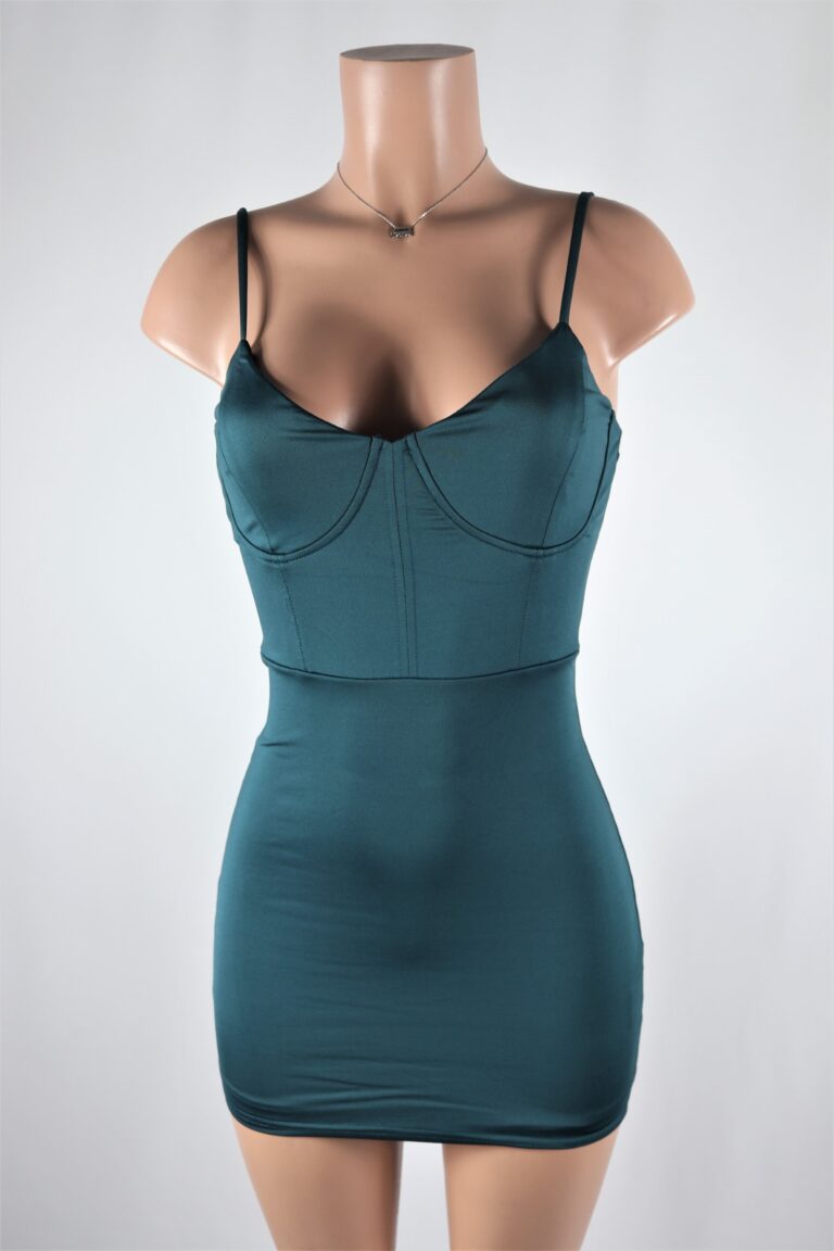Teal Mini Dress Elastic Sleeve Detail main image 1