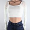 Ivory Mesh Ruche Top