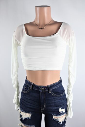 Ivory Mesh Ruche Top