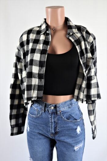 Black Plaid Flannel Top