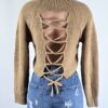 Turtleneck Lace Up Crop Sweater