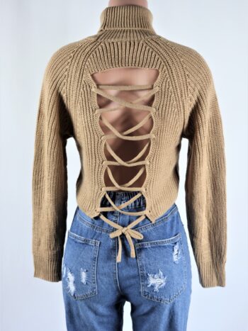 Turtleneck Lace Up Crop Sweater Turtleneck Lace Up Crop Sweater