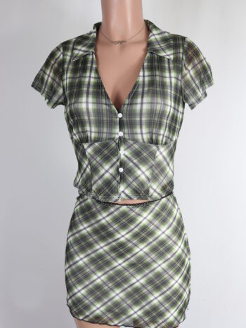 Green Plaid Skirt Set Green Plaid Skirt Set