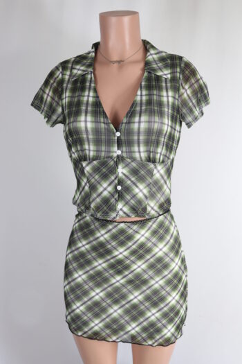 Green Plaid Skirt Set