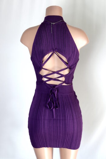 Purple Ribbed Skirt Set