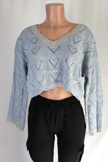 Heart Knit Crop Sweater Top